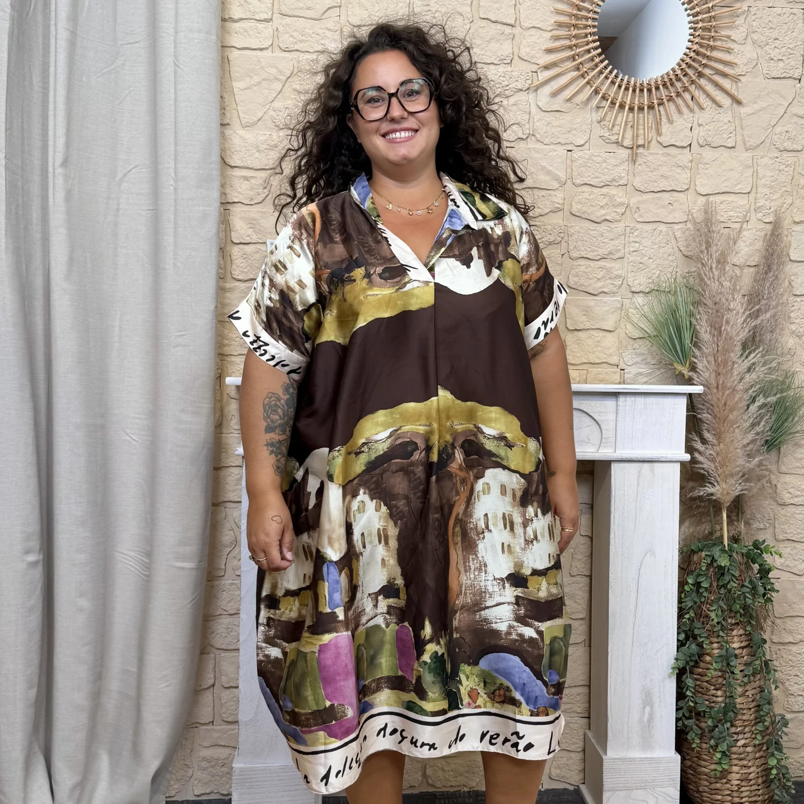 Robe longue oversize imprimée artistique (GT)