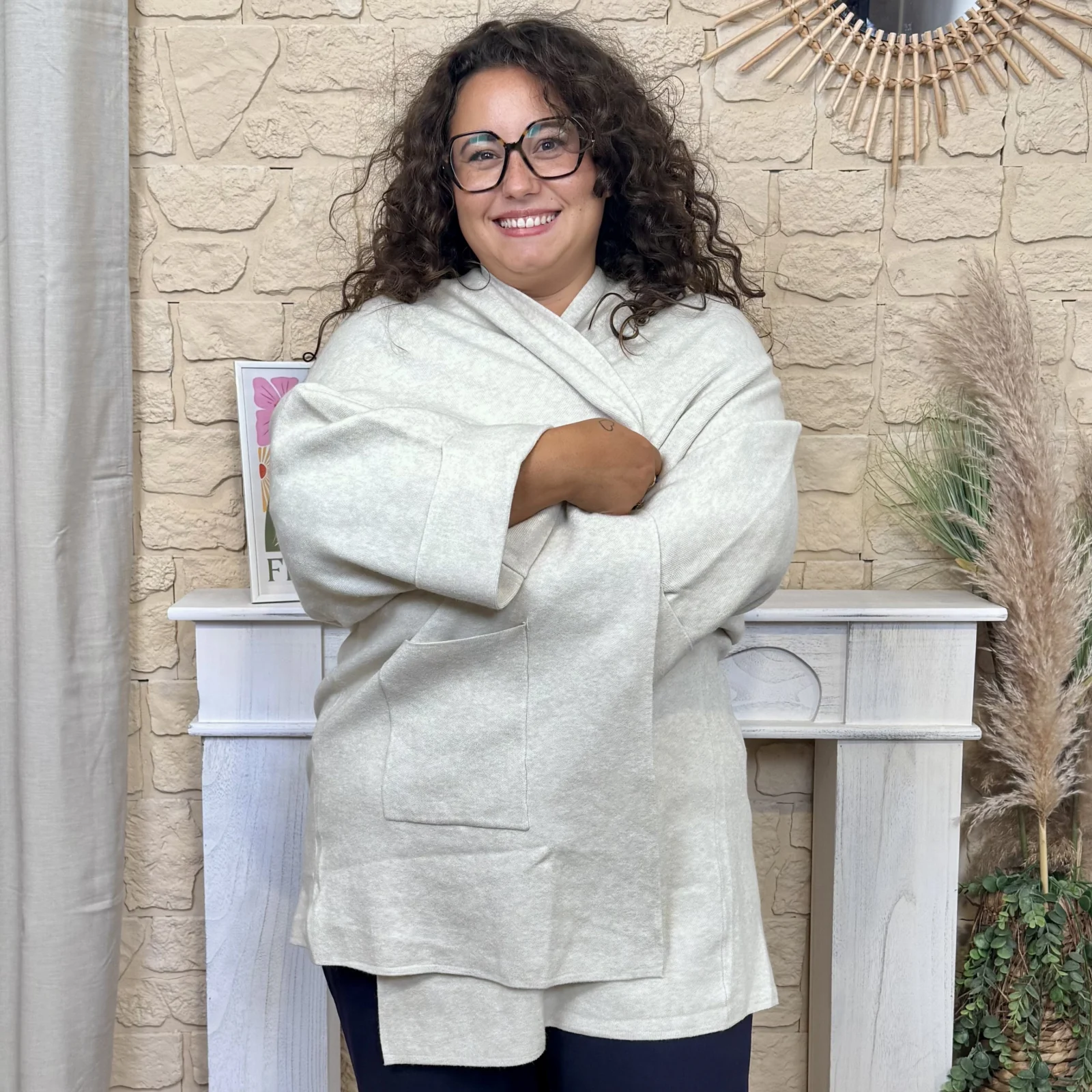 Gilet maille mi-long 2 poches (GT) - beige - taille-unique-grande-taille