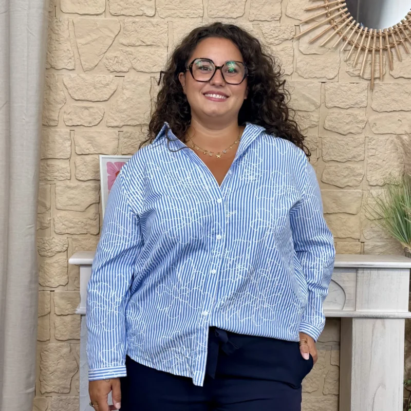 Blouse rayée et brodée (T44-T52)