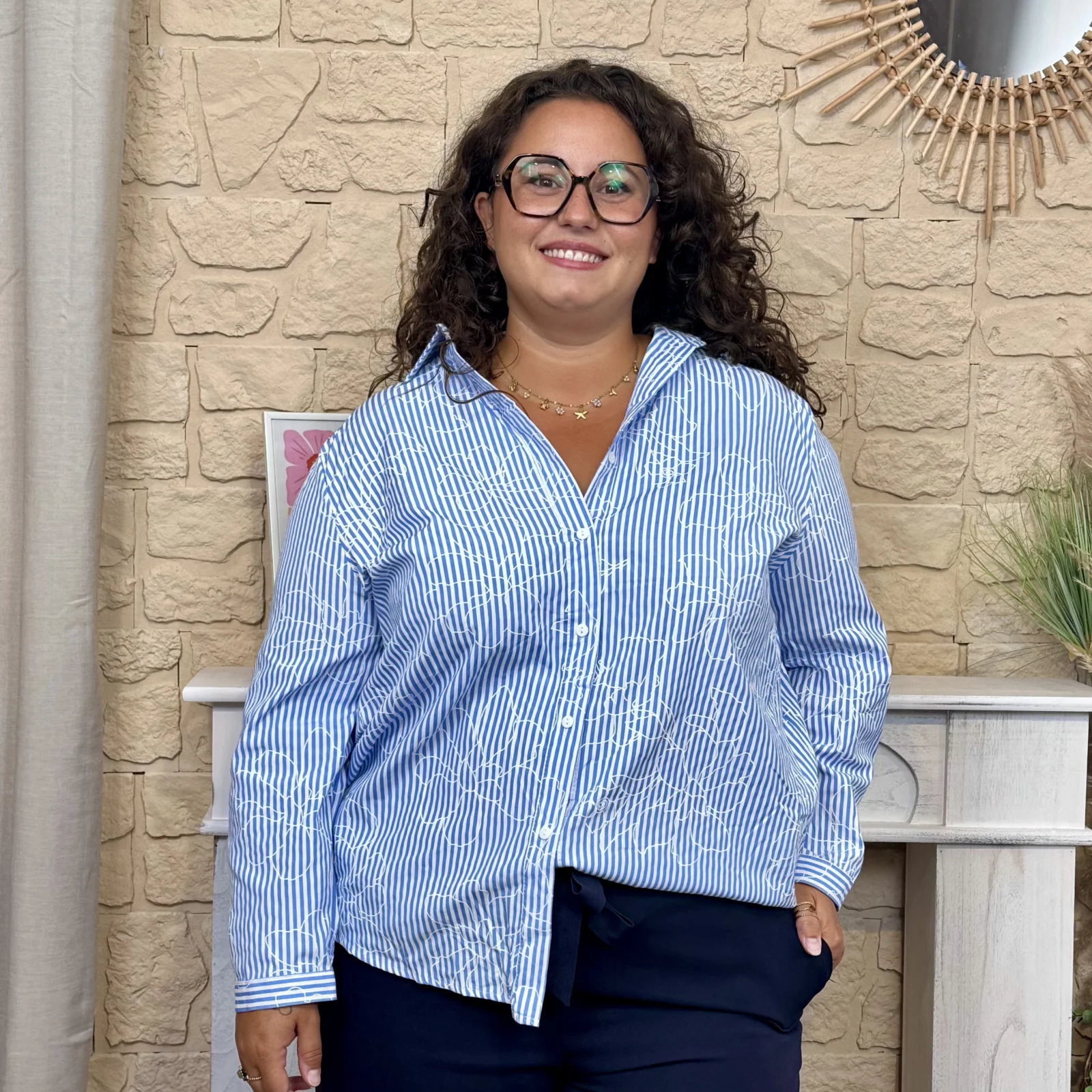 Blouse rayée et brodée (T44-T52)