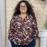 Blouse imprimée feuillage Christy (T44-T52) - marron - 52