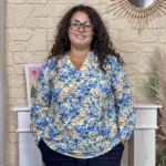 Blouse fleurie manches longues (T44-T52) - bleu-royal - 52