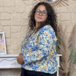 Blouse fleurie manches longues (T44-T52) - bleu-royal - 52