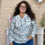 Blouse femme imprimée mosaïque CHRISTY T44-T52 - marine - 52