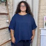 Tunique femme fluide à clous dorés « Jolies Formes » - marine - taille-unique-grande-taille