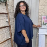 Tunique femme fluide à clous dorés « Jolies Formes » - marine - taille-unique-grande-taille