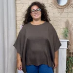 Tunique femme fluide à clous dorés « Jolies Formes » - marron - taille-unique-grande-taille