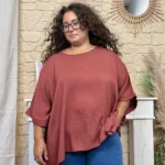 Tunique femme fluide à clous dorés « Jolies Formes » - bordeaux - taille-unique-grande-taille