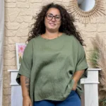Tunique femme fluide à clous dorés « Jolies Formes » - kaki - taille-unique-grande-taille