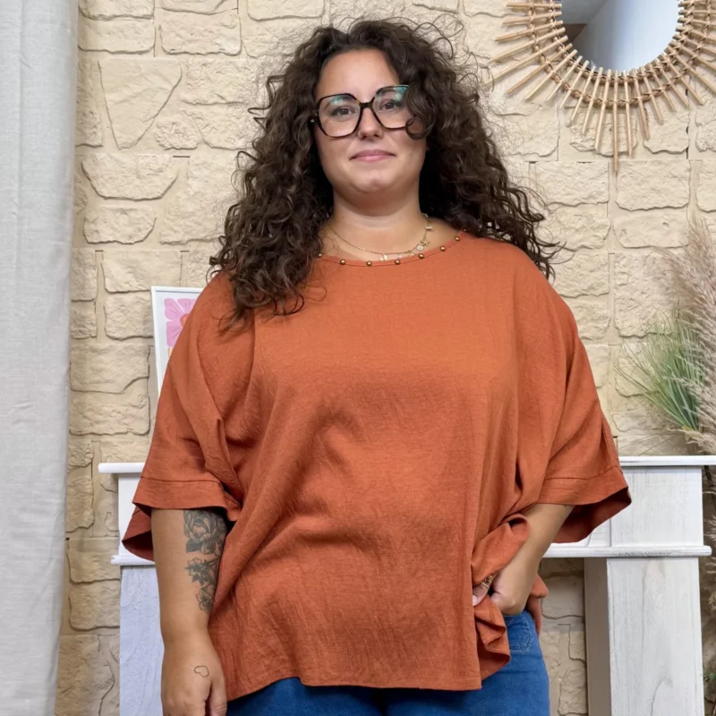 Tunique femme fluide à clous dorés « Jolies Formes » - rouille - taille-unique-grande-taille