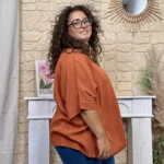 Tunique femme fluide à clous dorés « Jolies Formes » - rouille - taille-unique-grande-taille