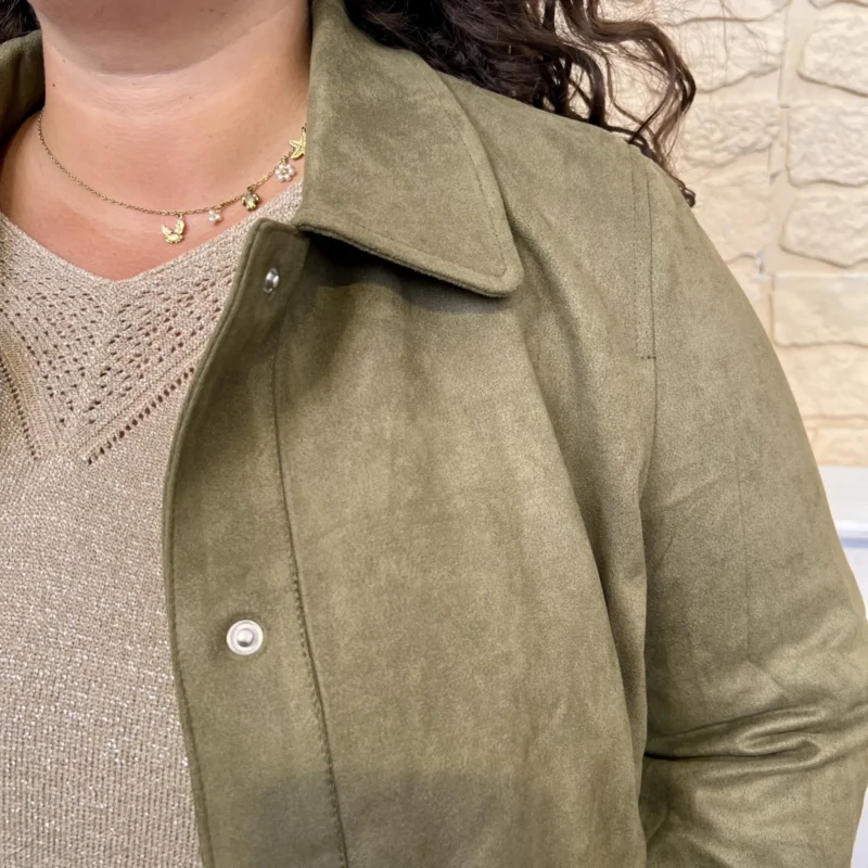 Veste en suédine col chemise (T40-T48) - kaki - 48