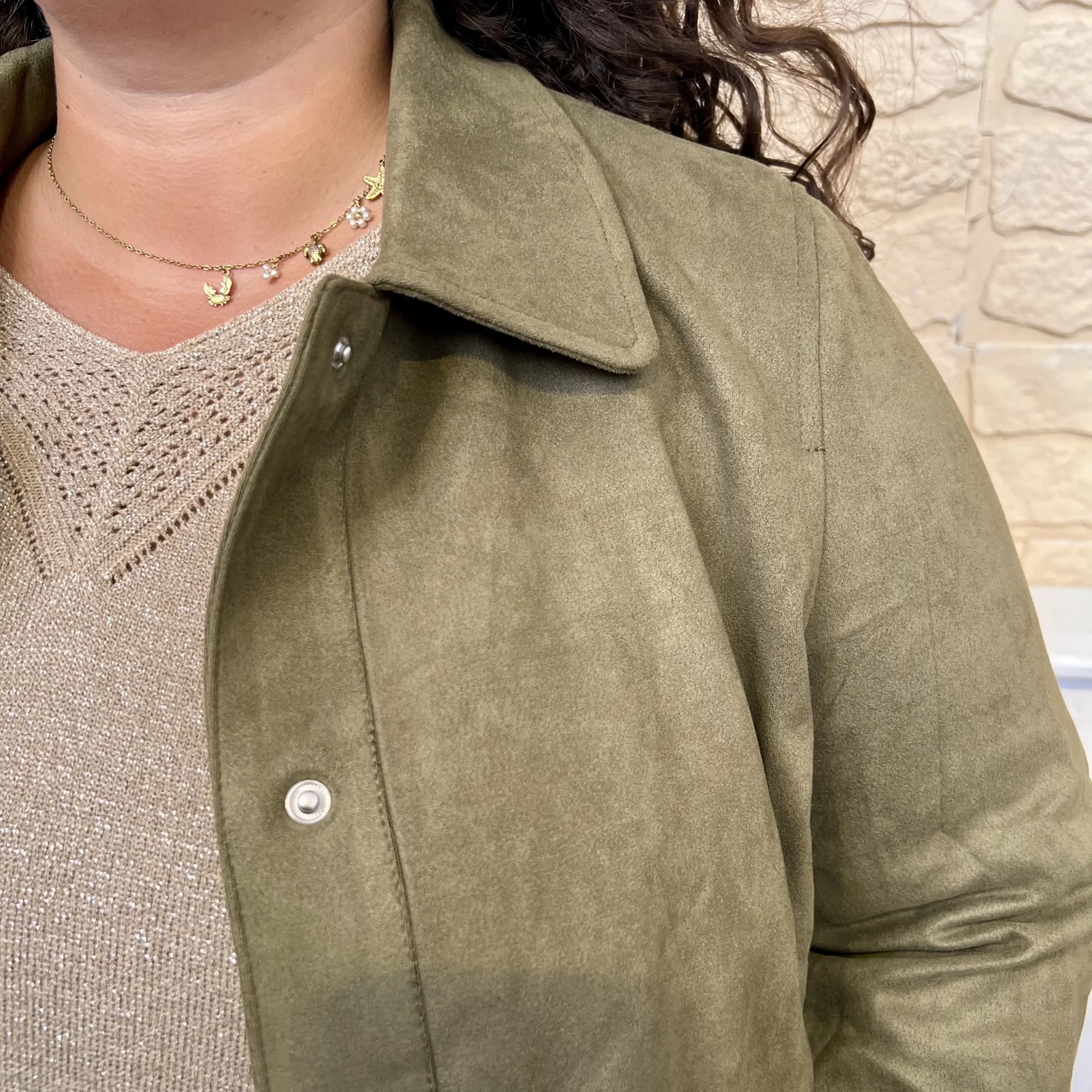 Veste en suédine col chemise (T40-T48) - kaki - 48