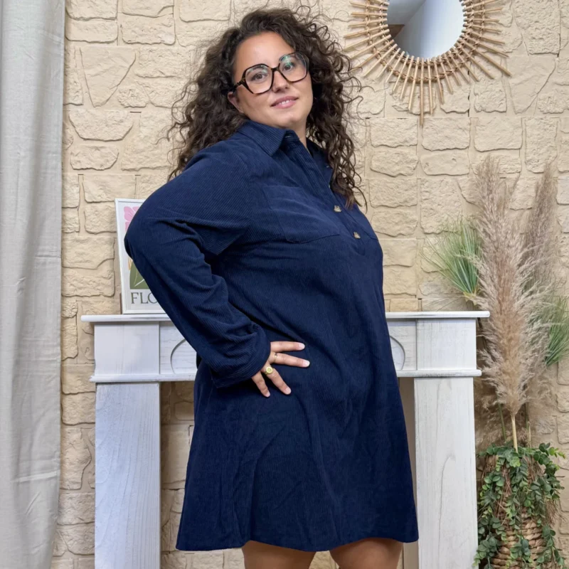 Robe courte en velours côtelé (T40-T48) - marine - 48