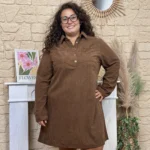 Robe courte femme trapèze en velours côtelé T40-T48 - marron - 50