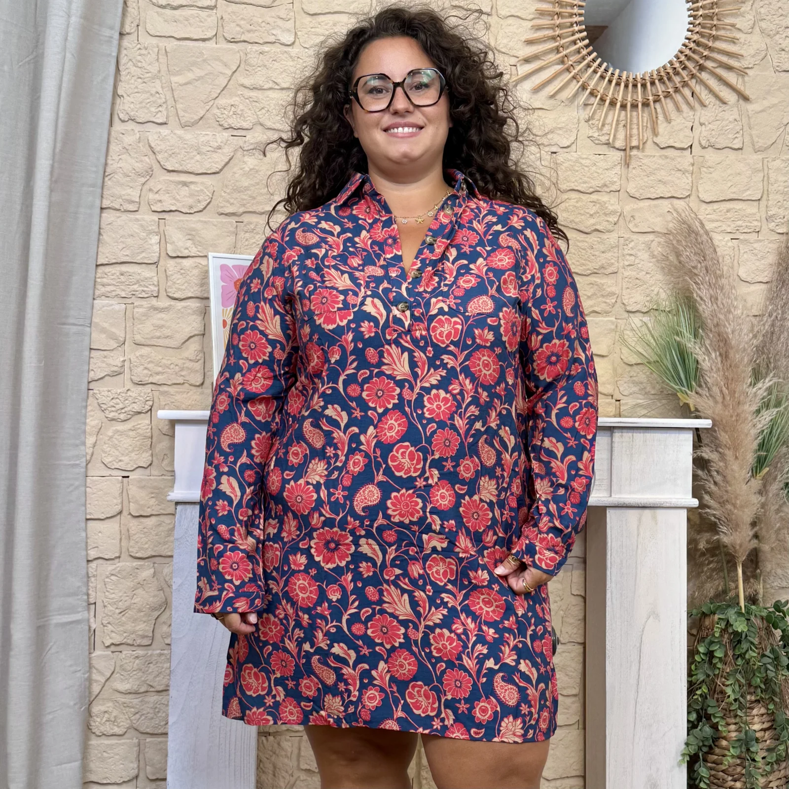 Robe fleurie marine Maëlle (T40-T48)