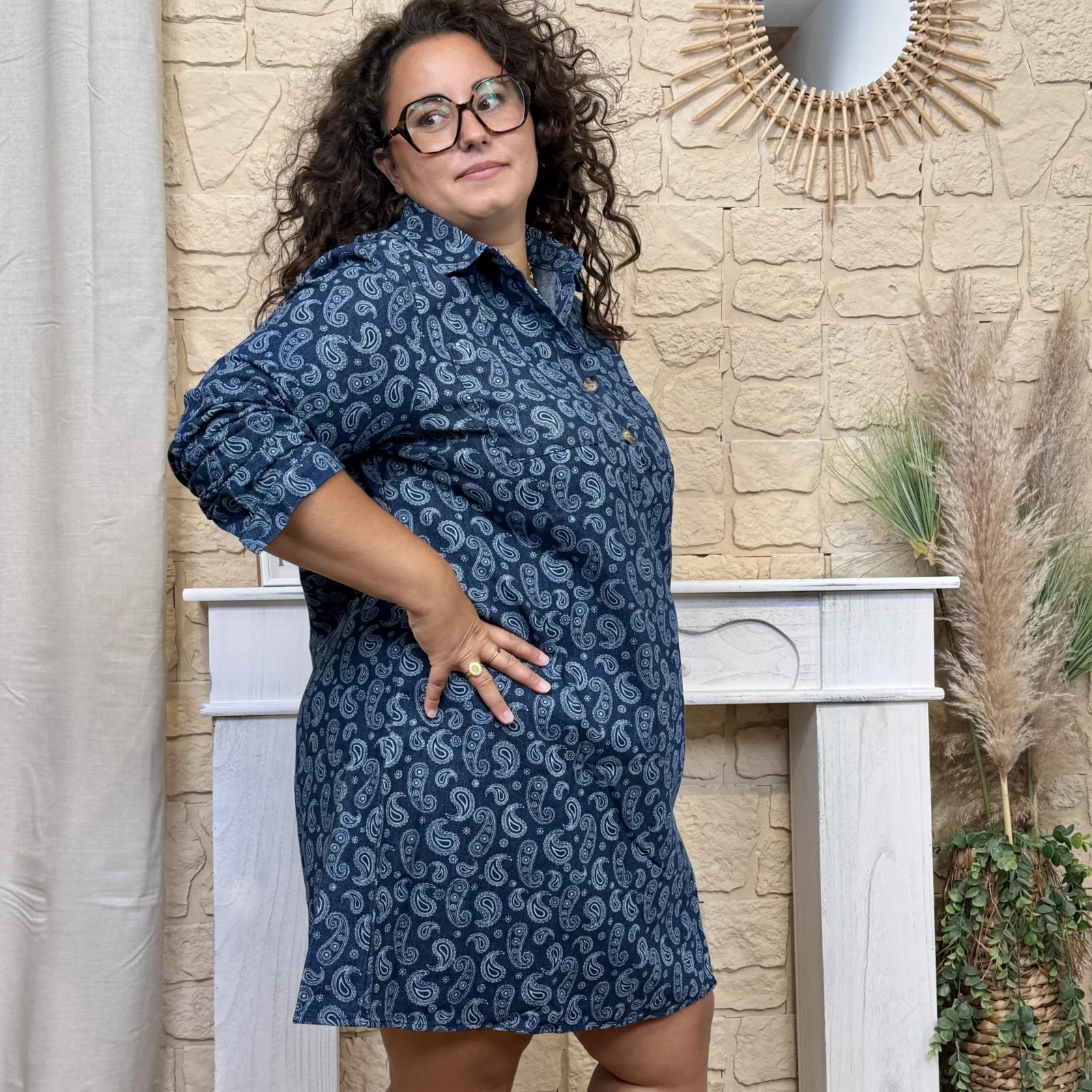 Robe en jean imprimée (T40-T48) - marine - 48