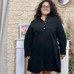 Robe en velours col froncé (T40-T48) - noir - 48
