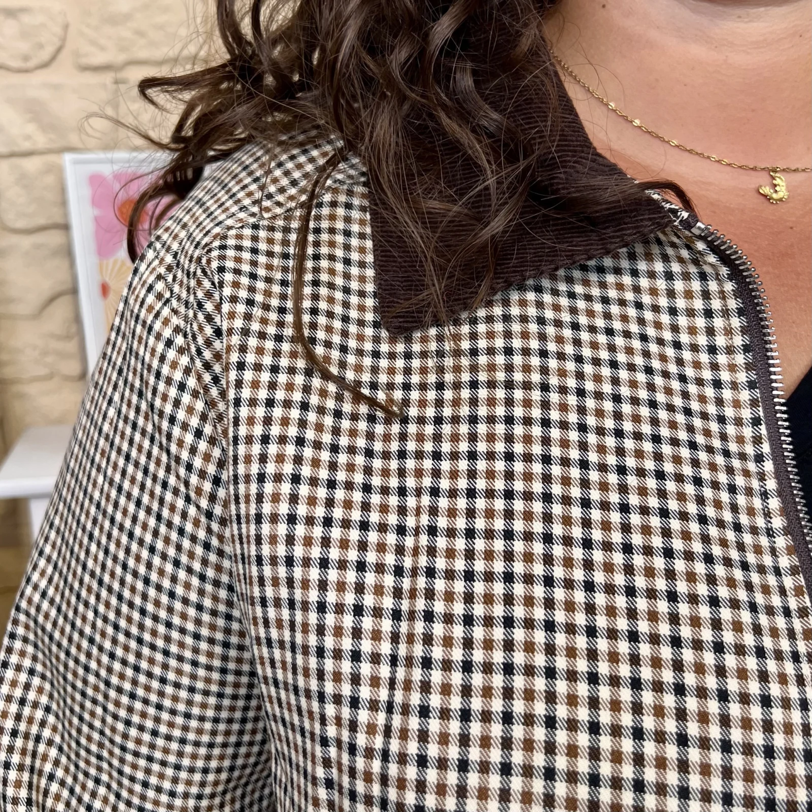 Veste zippée pied-de-poule (T42-T46) - taupe - 46