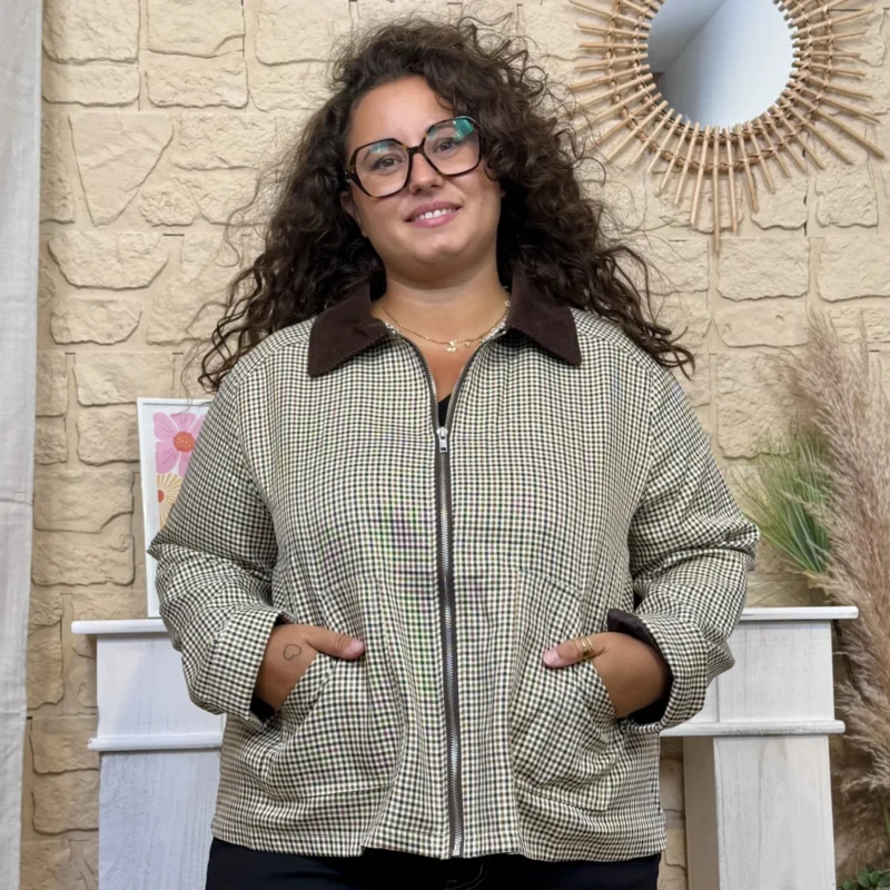 Veste zippée pied-de-poule (T42-T46)