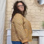 Veste femme matelassée imprimé losanges « Jolies Formes » T42-T46 - moutarde - 46