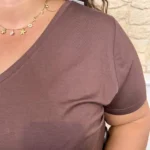 T-shirt col V fluide (T42-T46) - marron - 46