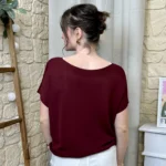 Pull femme col bateau maille fine « Tendance » - bordeaux - taille-unique