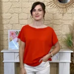 Pull femme col bateau maille fine « Tendance » - rouille - taille-unique