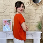 Pull femme col bateau maille fine « Tendance » - rouille - taille-unique