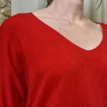 Pull femme maille fine col V « Tendance » - rouge - taille-unique