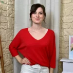 Pull femme maille fine col V « Tendance » - rouge - taille-unique
