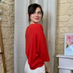 Pull femme maille fine col V « Tendance » - rouge - taille-unique