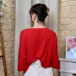 Pull femme maille fine col V « Tendance » - rouge - taille-unique