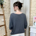 Pull femme maille fine col V « Tendance » - fonce-gris - taille-unique