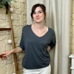 Pull femme maille fine col V « Tendance » - fonce-gris - taille-unique