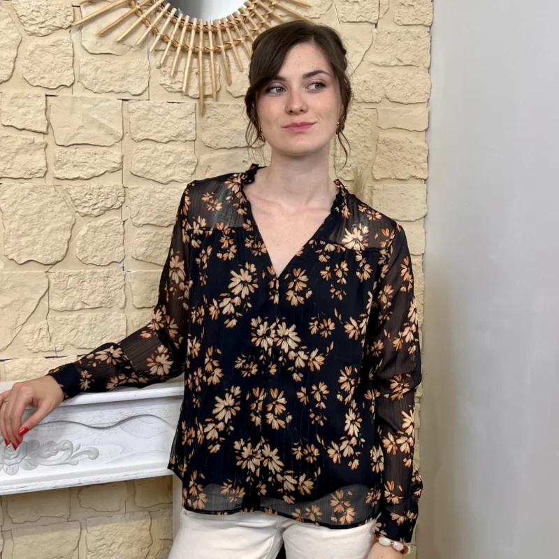 Blouse fleurie femme MAËLLE T36-T38 - noir - 38