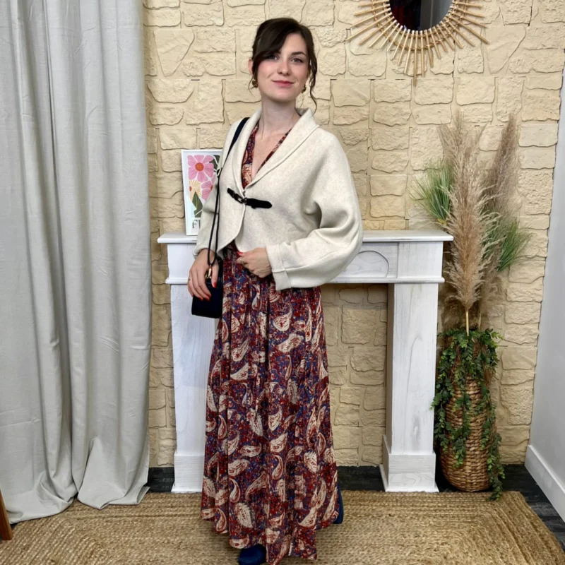 Gilet court femme col châle - beige - taille-unique