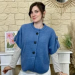 Pull-veste femme boutonné manches larges « Tendance » - bleu-jeans - taille-unique