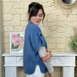 Pull-veste femme boutonné manches larges « Tendance » - bleu-jeans - taille-unique