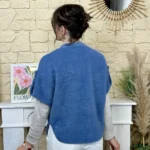 Pull-veste femme boutonné manches larges « Tendance » - bleu-jeans - taille-unique