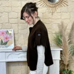 Pull-veste femme boutonné manches larges « Tendance » - marron - taille-unique