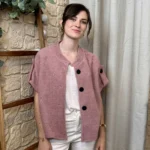 Pull-veste femme boutonné manches larges « Tendance » - rose-pale - taille-unique