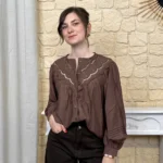 Chemise fluide brodée femme BY ONE T36-T38 - marron - 38
