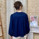 Chemise fluide brodée femme BY ONE T36-T38 - marine - 38