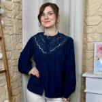 Chemise fluide brodée femme BY ONE T36-T38 - marine - 38