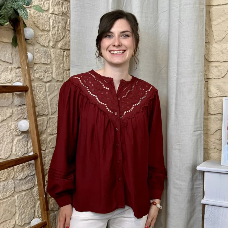 Chemise fluide brodée femme BY ONE T36-T38 - bordeaux - 38