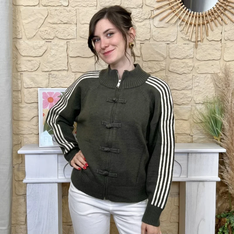 Gilet femme zippé à brandebourgs VERSION FÉMININ - kaki - taille-unique