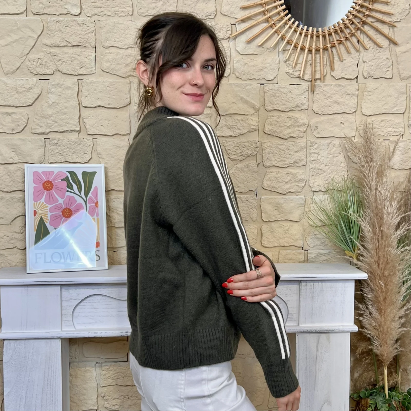Gilet femme zippé à brandebourgs VERSION FÉMININ - kaki - taille-unique