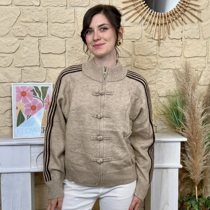Gilet femme zippé à brandebourgs VERSION FÉMININ - taupe - taille-unique