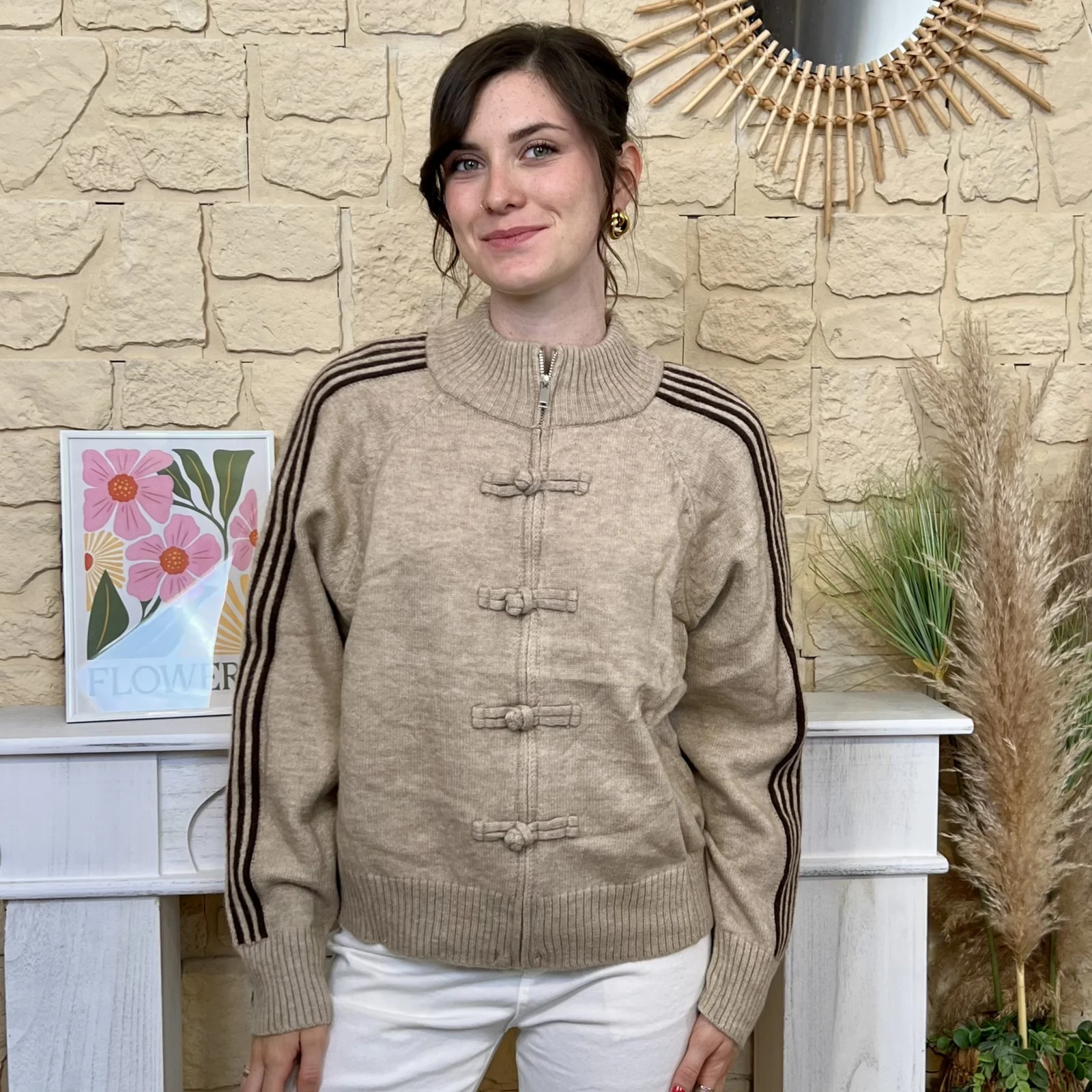 Gilet femme zippé à brandebourgs VERSION FÉMININ - taupe - taille-unique